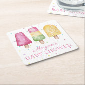 夏の準備ができてポップ・アートのいる女の子 スクエアペーパーコースター (アングル)