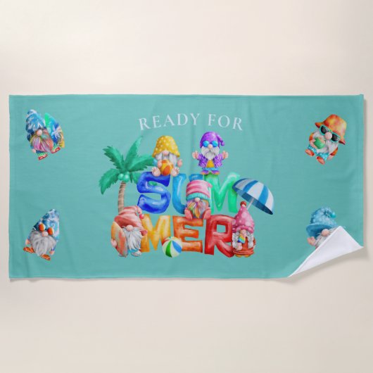 夏の準備ができて格言水色 ビーチタオル (正面)