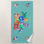 夏の準備ができて格言水色 ビーチタオル (正面)