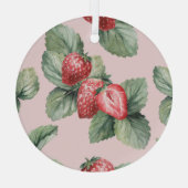 夏の熟したイチゴ：水色ピンク ガラスオーナメント (裏面)