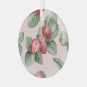 夏の熟したイチゴ：水色ピンク ガラスオーナメント (正面左)