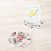 夏の熟したイチゴ:水色ピンク コースター (側面)
