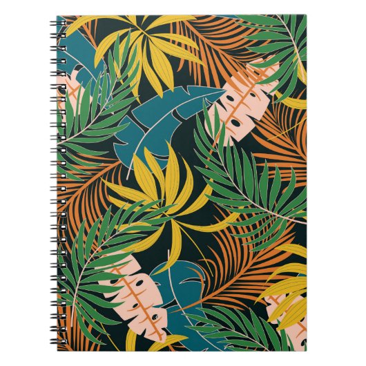 夏の熱帯の明るい植物のパターン ノートブック (正面)