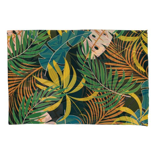 夏の熱帯の明るい植物のパターン 枕カバー (正面)