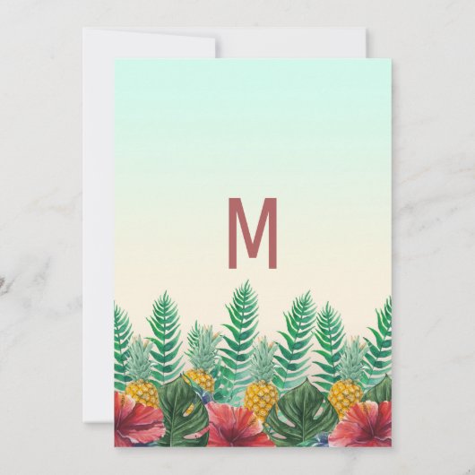 夏の熱帯パイナップルは花の結婚式を去ります 招待状 (裏面)