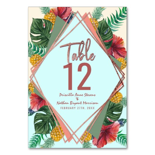 夏の熱帯パイナップルリーフフローラテーブル番号 テーブルナンバー (正面)