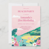 夏の熱帯ビーチパーティー大人誕生日 招待状 (正面)