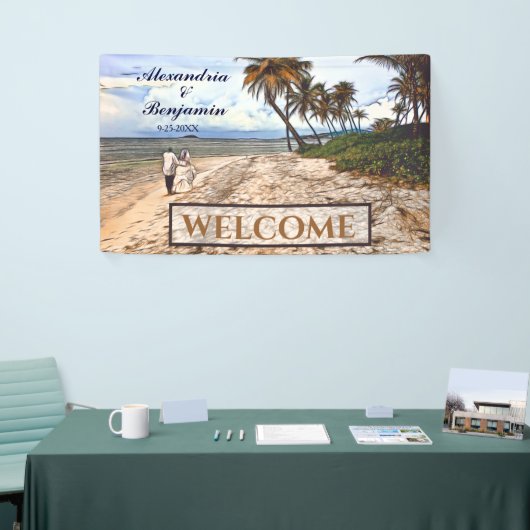 夏の熱帯ビーチ結婚式水の色カスタム 横断幕 (トレードショー)