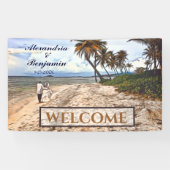 夏の熱帯ビーチ結婚式水の色カスタム 横断幕 (横)