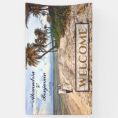 夏の熱帯ビーチ結婚式水の色カスタム 横断幕 (縦)