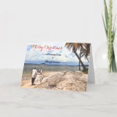 夏の熱帯ビーチ結婚式水彩クリスマス カード (正面)