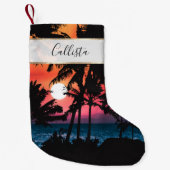 夏の熱帯ピンクのオレンジパームツリーズサンセット スモールクリスマスストッキング (正面)