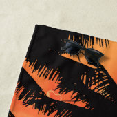 夏の熱帯ピンクのオレンジパームツリーズサンセット ビーチタオル (インサイチュ)