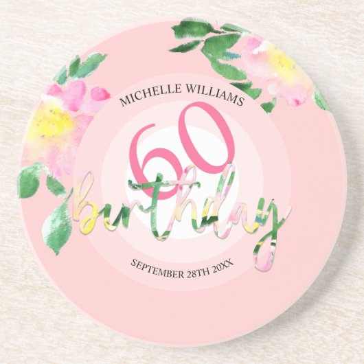 夏の熱帯ピンクのフローラ水色 コースター (正面)