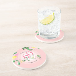 夏の熱帯ピンクのフローラ水色 コースター