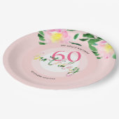 夏の熱帯ピンクのフローラ水色 ペーパープレート (アングル)