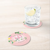 夏の熱帯ピンクのフローラ水色 ラウンドペーパーコースター (インサイチュ)