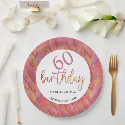 夏の熱帯ピンクのフローラ羽水色 ペーパープレート (ウェディング)