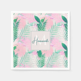 夏の熱帯ピンクのミントパーム葉緑 スタンダードカクテルナプキン