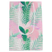 夏の熱帯ピンクのミントパーム葉緑 ミディアムペーパーバッグ (裏面)