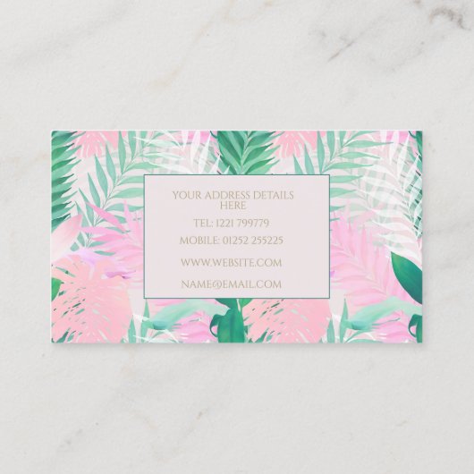 夏の熱帯ピンクのミントパーム葉緑 名刺 (裏面)
