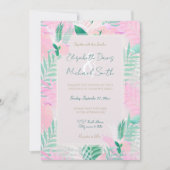 夏の熱帯ピンクのミントパーム葉緑 招待状 (正面)