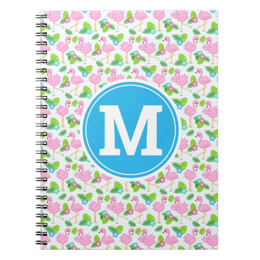 夏の熱帯フラミンゴと花のパターン ノートブック (正面)