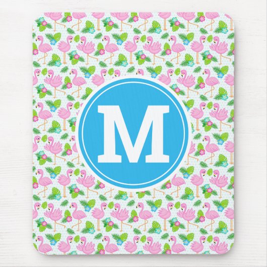 夏の熱帯フラミンゴと花のパターン マウスパッド (正面)