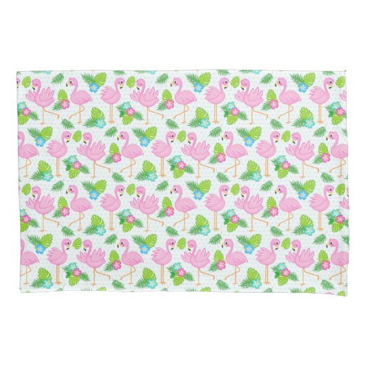 夏の熱帯フラミンゴと花のパターン 枕カバー (正面)