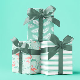 夏の熱帯フラミンゴパステルブルー3セット ラッピングペーパーシート