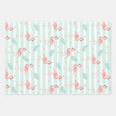 夏の熱帯フラミンゴブルー金ゴールドセット3 ラッピングペーパーシート (正面)