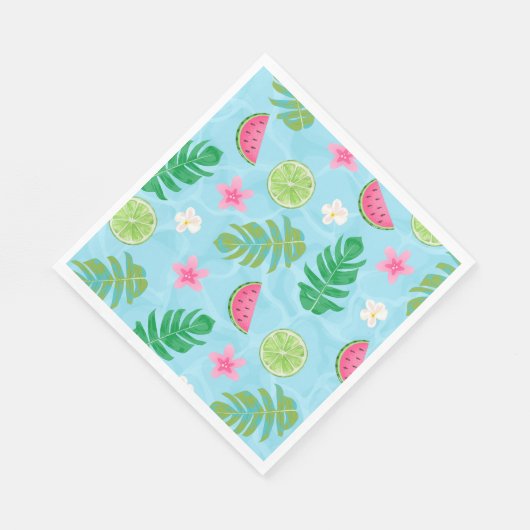 夏の熱帯フローラプールパーティー誕生日 スタンダードランチョンナプキン (角)
