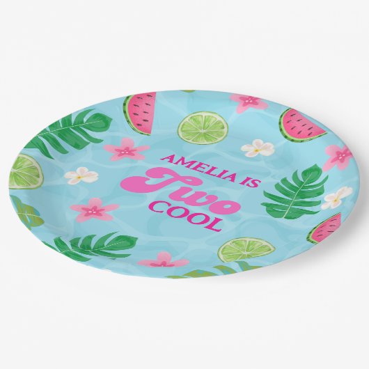 夏の熱帯フローラプールパーティー誕生日 ペーパープレート (アングル)