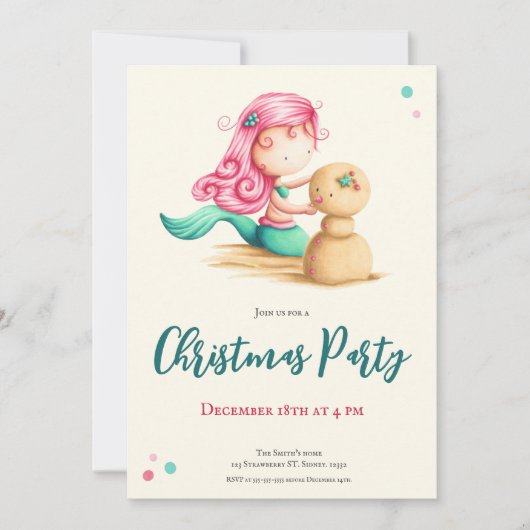 夏の熱帯マーメイドでビーチクリスマス 招待状 (正面)