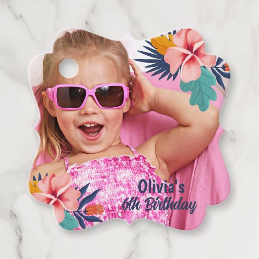 夏の熱帯ルアウ（ハワイ式宴会）ガールプールの誕生日の写真 フェイバータグ (正面)