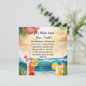 夏の熱帯ルアウ（ハワイ式宴会）ビーチパーティー21st誕生日 シーズンカード (スタンド正面)