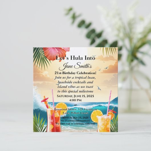 夏の熱帯ルアウ（ハワイ式宴会）ビーチパーティー21st誕生日 シーズンカード (スタンド正面)