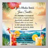 夏の熱帯ルアウ（ハワイ式宴会）ビーチパーティー21st誕生日 ポスター (正面)