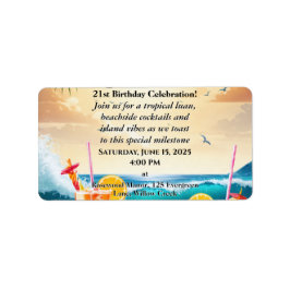 夏の熱帯ルアウ（ハワイ式宴会）ビーチパーティー21st誕生日 ラベル