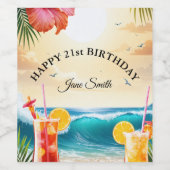 夏の熱帯ルアウ（ハワイ式宴会）ビーチパーティー21st誕生日 ワインラベル (シングルラベル)