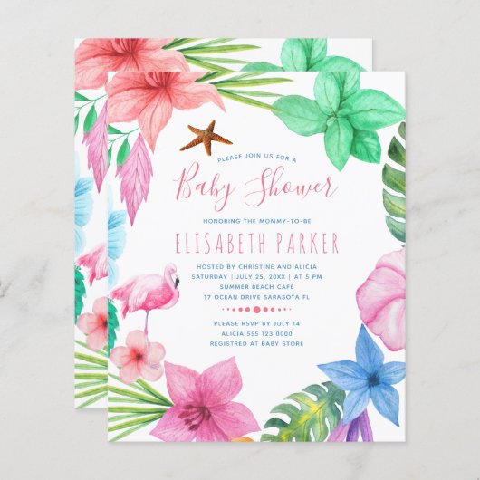夏の熱帯予算の赤ちゃんシャワー招待 (正面/裏面)