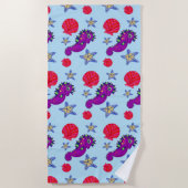 夏の熱帯性シーホースの貝殻のヒトデリラックスィッシュ ビーチタオル (正面)