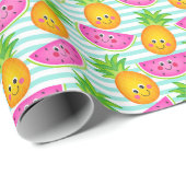 夏の熱帯性パイナップル&スイカ模様 ラッピングペーパー (ロールコーナー)