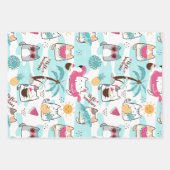 夏の熱帯性猫パステルピンクセット3 ラッピングペーパーシート (正面)