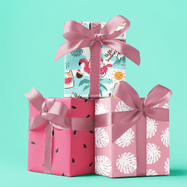 夏の熱帯性猫パステルピンクセット3 ラッピングペーパーシート