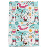 夏の熱帯性猫パステルピンク ミディアムペーパーバッグ (正面)