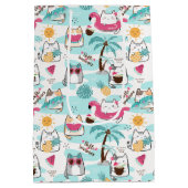 夏の熱帯性猫パステルピンク ミディアムペーパーバッグ (裏面)