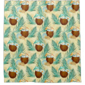 夏の熱帯植物とココナッツドリンク シャワーカーテン (正面)