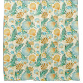 夏の熱帯植物と貝殻 シャワーカーテン (正面)