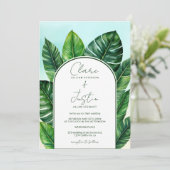 夏の熱帯緑のビーチ結婚式写真 招待状 (スタンド正面)
